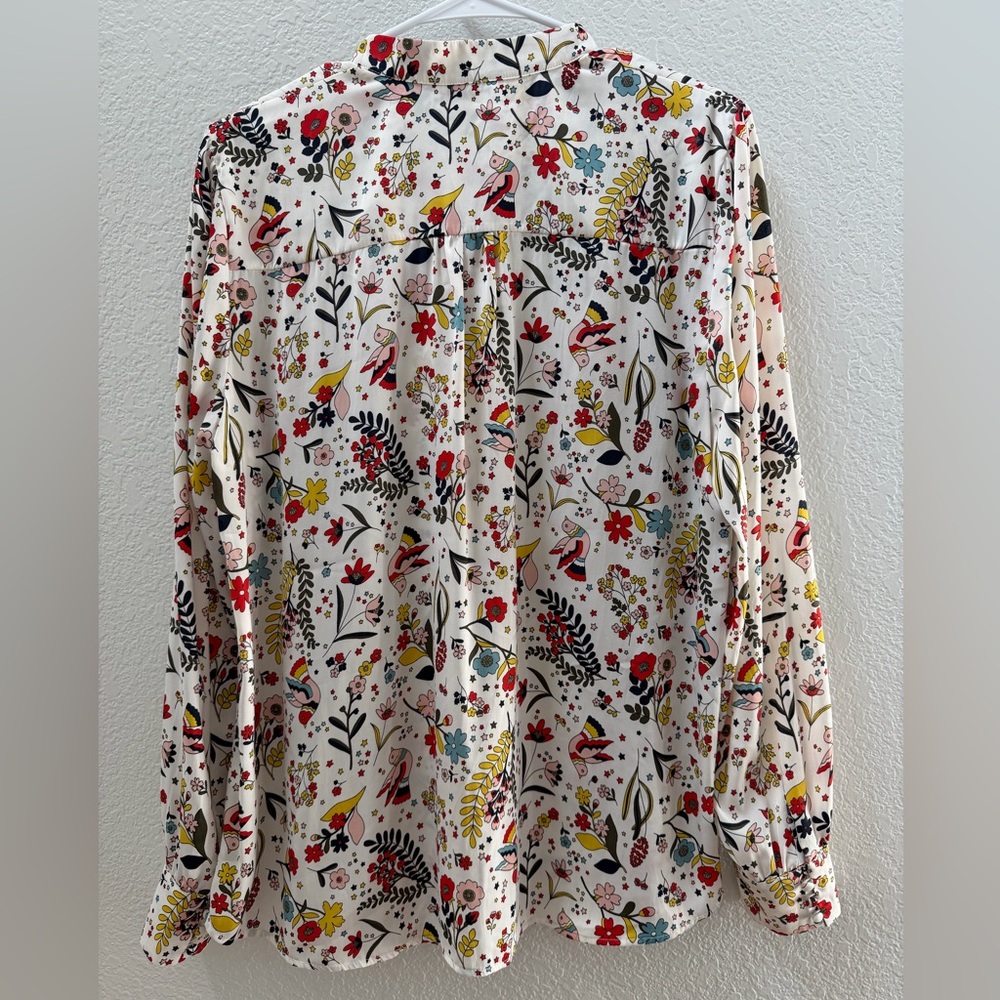 Boden Multicolor Floral/Bird Long Sleeve Blouse & Midi Skirt Set Size 12 - Picture 8 of 16